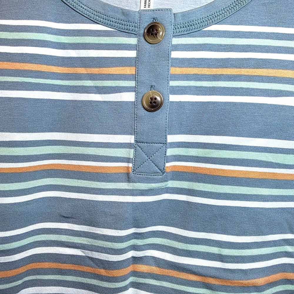 Kuhl Solstice Tank Top Henley Stripe Sz Large Blue Green Shirt Buttons Stretch - Picture 7 of 15